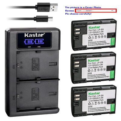 LP-E6 Battery & Dual LCD Charger for Canon XC10 XC15, EOS 6D 60D 60Da 70D 80D
