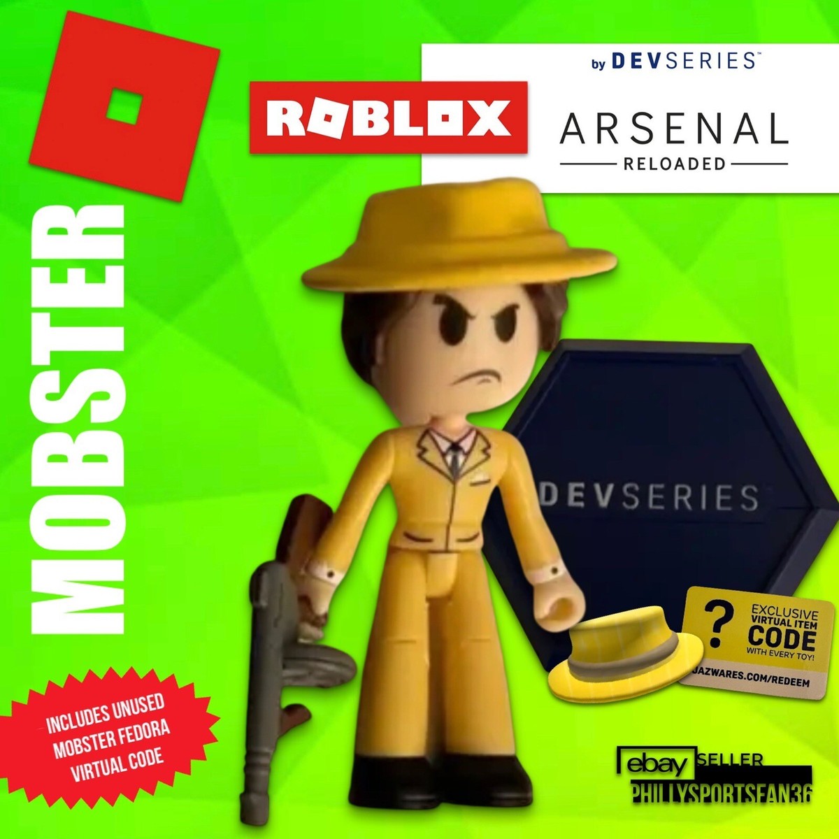 Roblox DevSeries ARSENAL: MOBSTER Figure w/ MOBSTER FEDORA Virtual