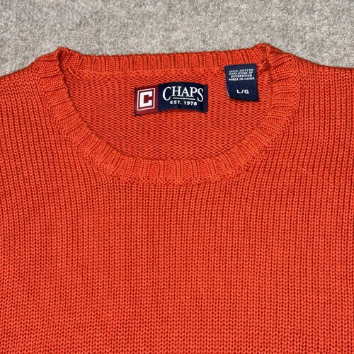 Chaps Ralph Lauren Cable Knit Fisherman Aran Sweater Men’s Large Orange Chunky - Picture 5 of 10