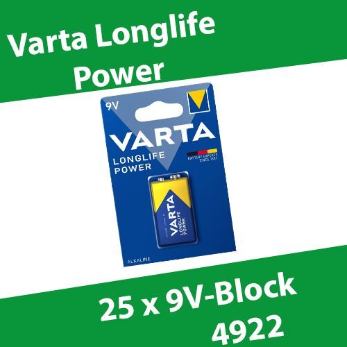 25 X Varta 9V-Block 4922 Longlife Power Ex.High Energy E-Block 6Lr61 Batterie