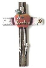 Teacher Cross A+ Apple Ruler Compass 8x5 Inches Polyresin Wall Hanging New