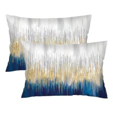 Blue Grey and Gold Art Painting Throw Pillow Cover Queen Size Set of Grey Blue