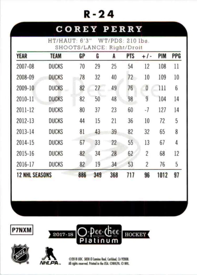 2017-18 O-Pee-Chee Platinum Retro Corey Perry #R-24 - Image 2 of 2
