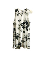 Calvin Klein A-Line Flowy Dress Womens 10 Lined Black, Gray, White Floral Print