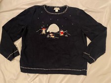 Christopher Banks Hand Embroidered Beaded Penguin Christmas Sweater Small/Medium