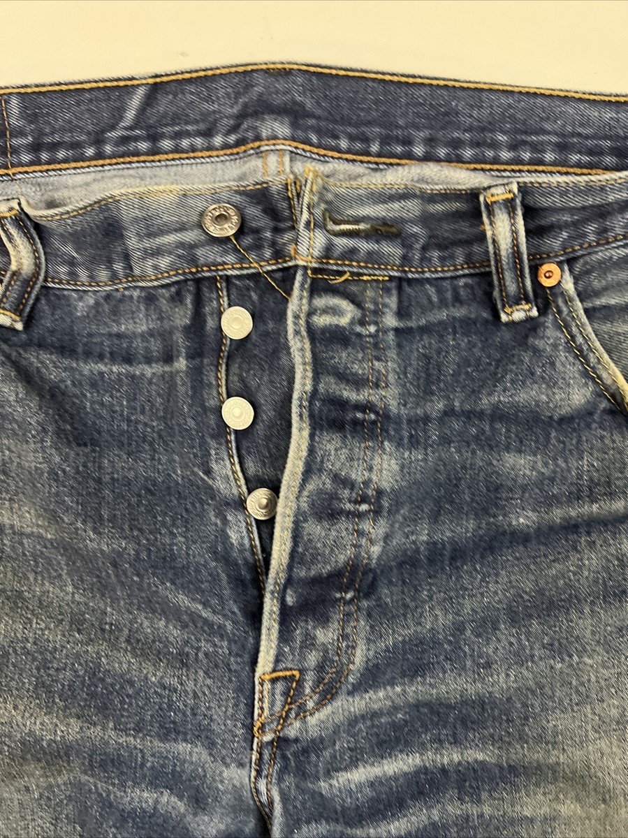 Levi's 36x 30 501 Button Fly Straight Leg Light Wash Denim