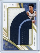 2019/20 Panini Immaculate Jersey Number Rookie Patch #JP-BCL Brandon Clarke 