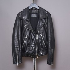 All Saints Luna Biker Leather Jacket Womens Black Small Celebrity Bomber Billie