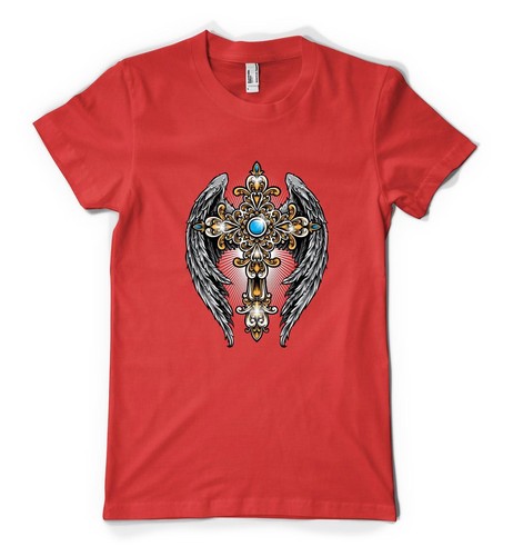 T-shirt adulta unisex personalizzata unisex croce ornamentale con ali d'angelo - Foto 9 di 20