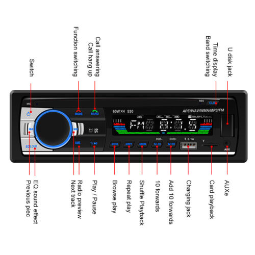 1DIN AUTORADIO MIT BLUETOOTH FREISPRECHEINRICHTUNG USB AUX SD MP3 Fernbedienung - Bild 9 von 11