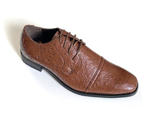 Oxfords Faux Leather Ostrich Embossed Men's Dress Shoes #5749 - Picture 3 of 8