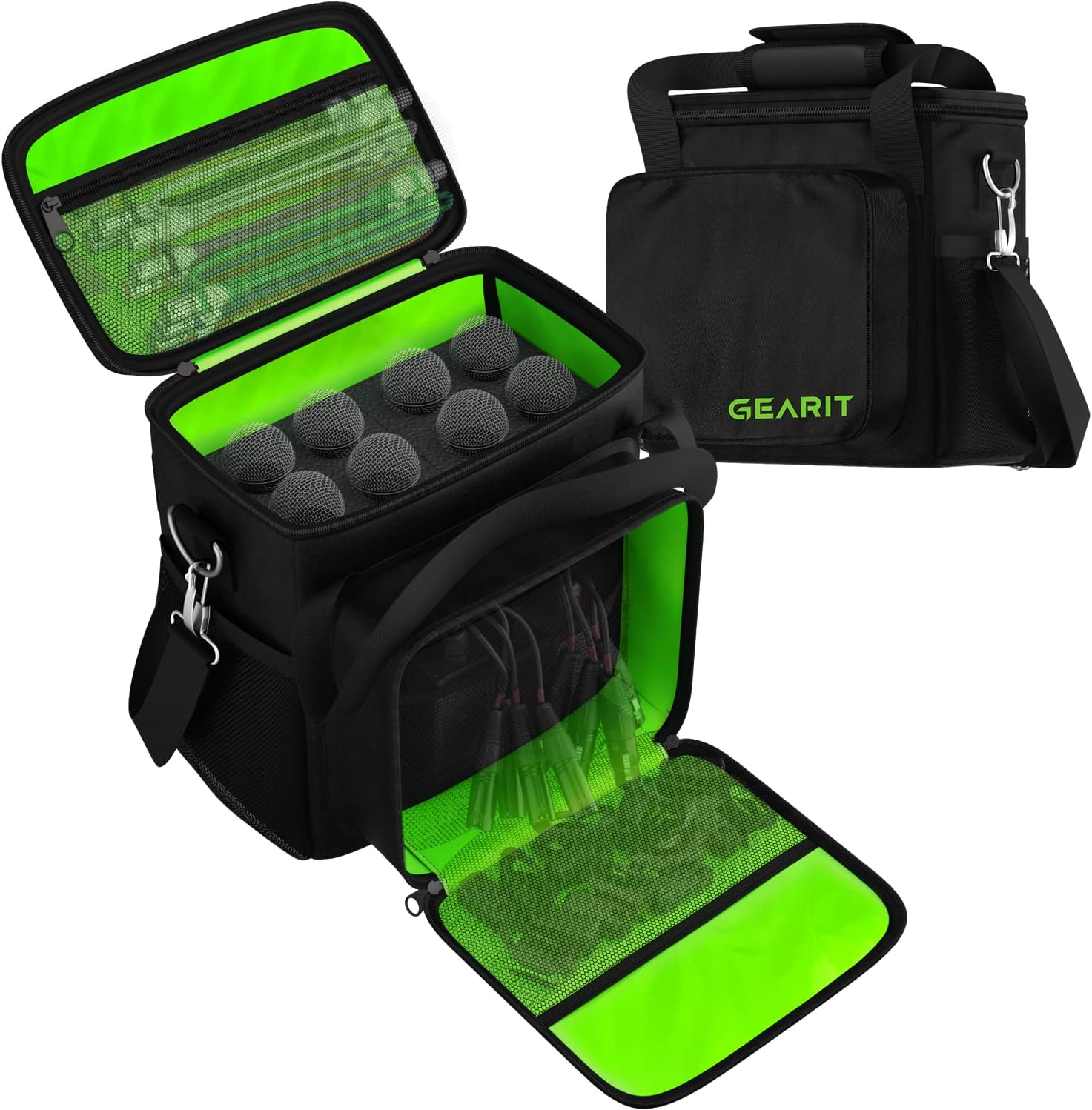 Microphone Carrying Bag for 8 Microphones, Adjustable Foam Case Fits Wireless Mi-image