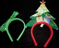 2 girls CHRISTMAS HEADBANDS 1 WITH TREE JINGLE BELLS PACKAGE SEQUINS ONE SIZE  