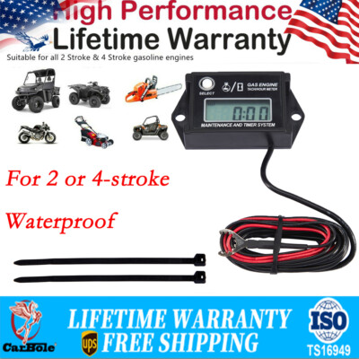 Digital Tachometer Tach Meter Motor ATV Engine Inductive Gauge Waterproof RPM