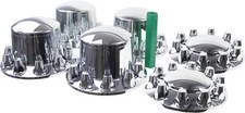 Chrome Hub Cover Kit 33mm Lug Nut Front & Rear Semi Truck Wheel Axle Covers