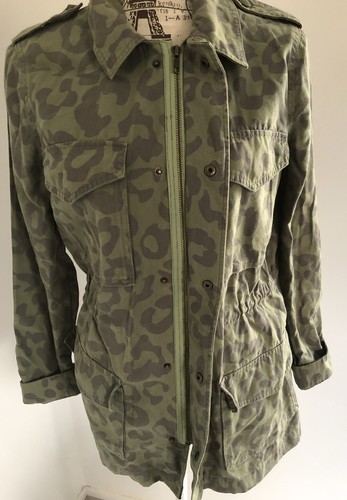 Miss Shop Khaki Leopard Printed Mid Length Jacket with Full Zip - Size 8 *EUC* - Picture 3 of 10