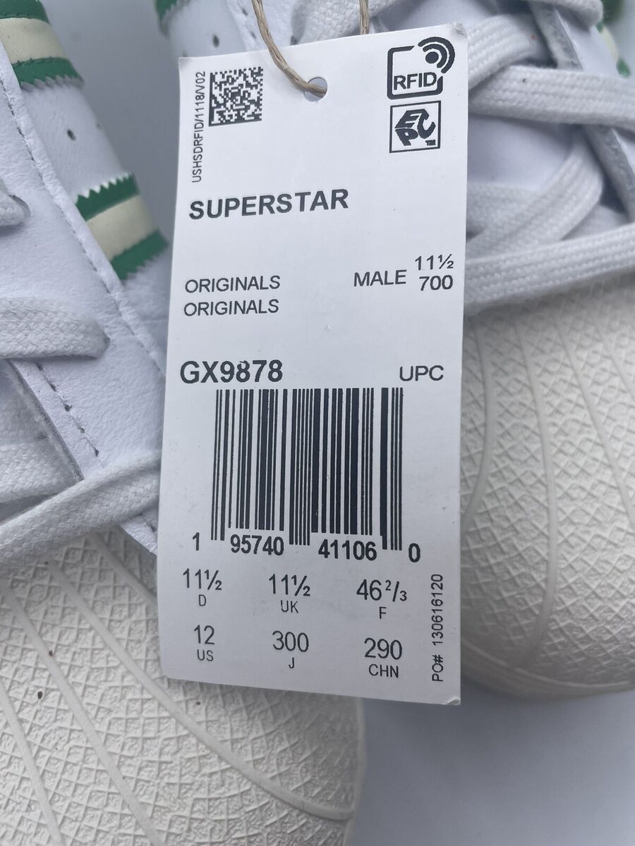 Adidas Men’s Superstar Originals Size 12 White Green | GX9878 |