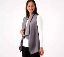 Attitudes by Renee Faux Suede and Luxe Ponte Draped Vest-Dove-Small-NWT-A521332