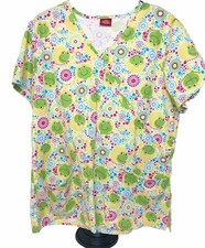 Dickies Smiling Frogs Geometric Polka Dots Yellow Small Scrub Top