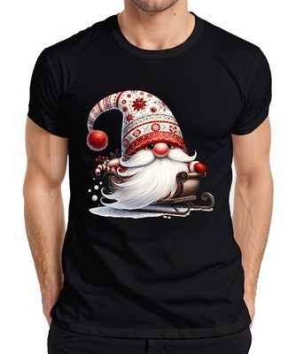 Cute Christmas Elf in Sleigh with Gifts and Snow Mens T-Shi