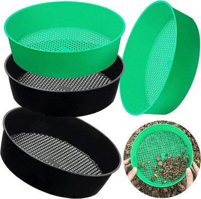 4 Pack Garden Soil Compost Sifter round Plastic Sand Sieve, Sifting Pan Set for