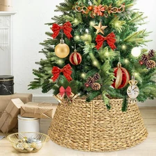 27In Christmas Tree Collar, Hand-Woven Natural Wicker Christmas Tree Basket B...
