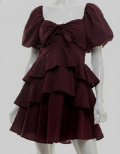 Crystal Doll Juniors' Women's Red Textured Sweetheart Front-Tie Dress Size M.