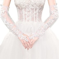 Long Lace Fingerless Elbow Gloves - Sheer Mesh Tulle Opera Wedding Gloves for...