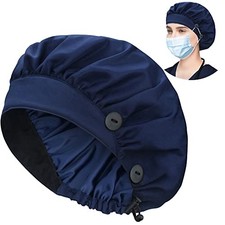 Bouffant Caps with Button and Sweatband, Adjustable Scrub Caps for Women Men,