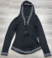 Vintage Alpaca Wool Hooded Sweater Gray Boho Tribal Tassel Hoodie Peru - Med