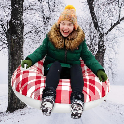 Inflatable Red Plaid Snow Tube Sleds, Vinyl, Children's Winter Accessories