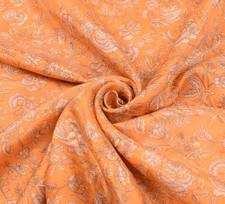 Sushila Vintage 100 Pure Silk Saree Orange Printed Floral 6YD Soft Craft Fabric