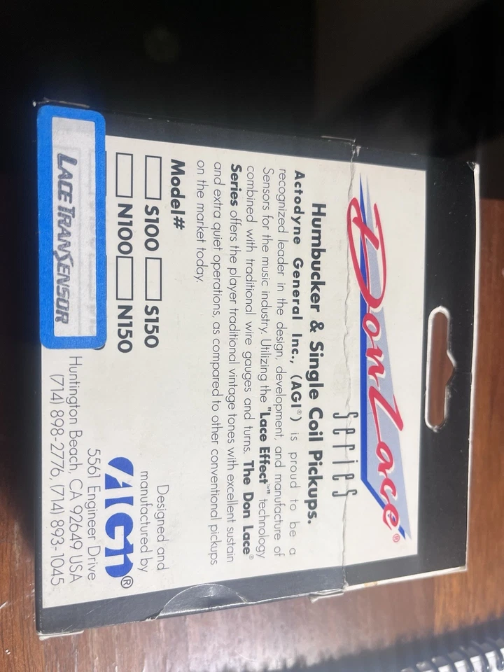 Nuevo de Lote Antiguo AGI Don Lace Signature Tranzsensor Humbucker Pastilla Negra En Caja Foto 3 de 4