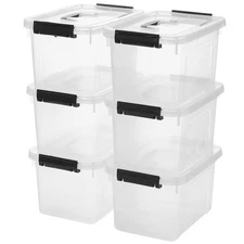 JUJIAJIA 7 Quart Clear Storage Latch Box/Bins, 6-Pack Plastic Container with