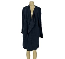 Pure J. Jill Large Women Open Front Cardigan Midi Cotton Blend Navy Blue 6-1