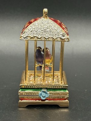 Rucinni Enamel Bird Cage Trinket Box 2 Lovebirds on Spring BN36