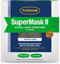 Supermask II Horse Fly Mask without Ears, Extended Coverage, Protects Eyes from 