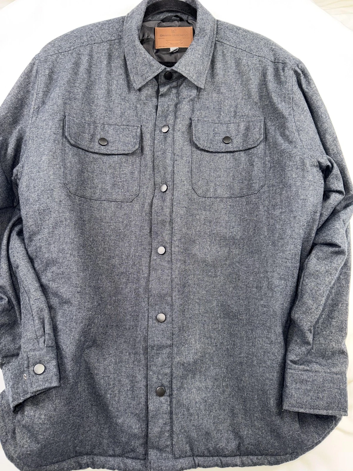 Rugged Elements Shirt Jacket Mens 2XL Gray Quilted Flannel Snap Front Insulated