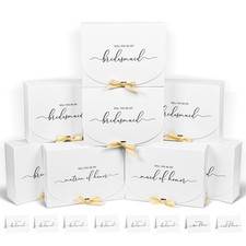 8 Pack White Bridesmaid Proposal Box With Cards Ribbon Maid Of Honor Gift