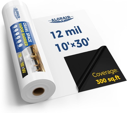 ALORAIR Crawl Space Vapor Barrier 12 mil 10'x30', Drop Cloth Coverage 300 sq.ft - Picture 1 of 9