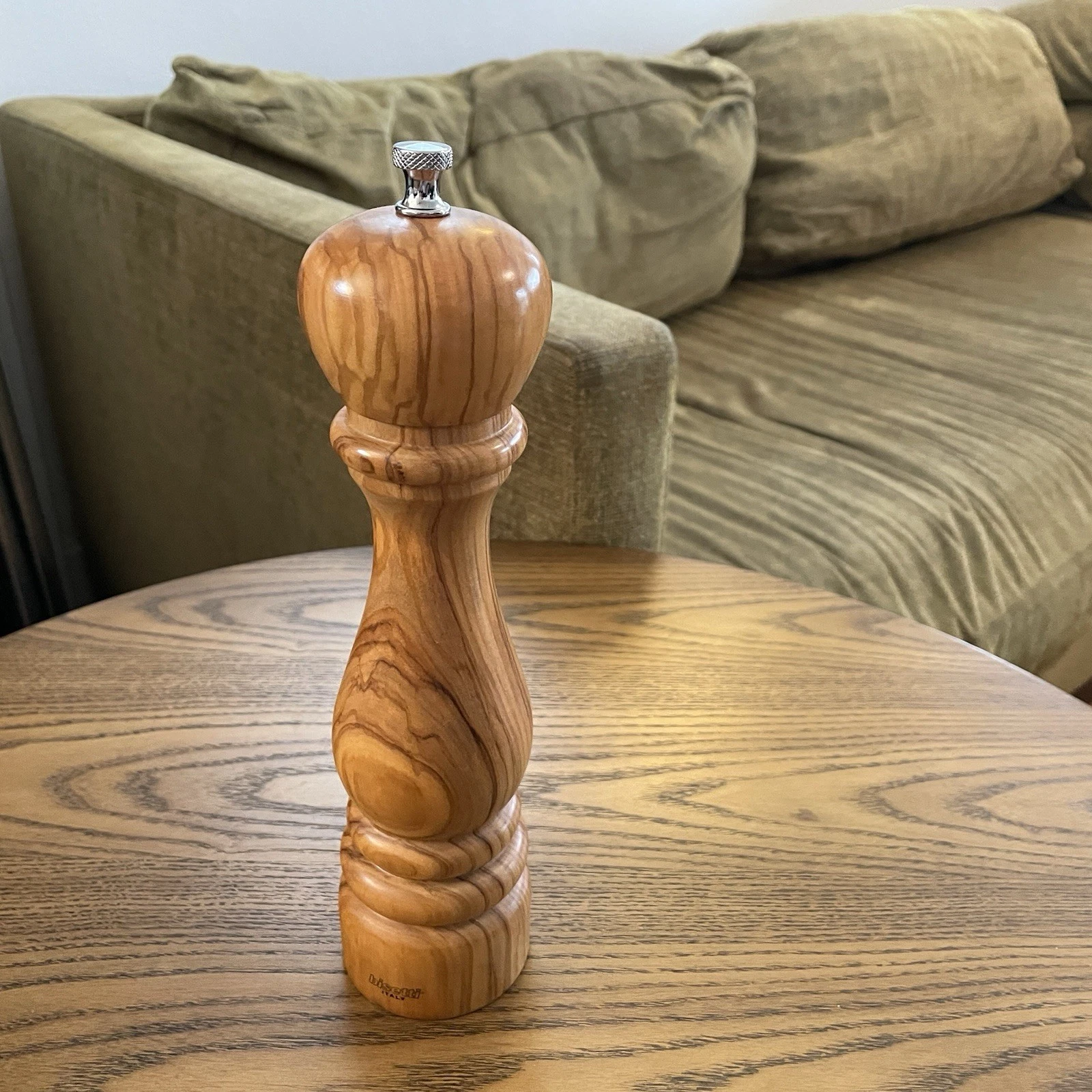 Bisetti Italy 9.8 Inch Wood Pepper Mill With Adjustable Ceramic Grinder