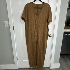 Rylee and Cru Womens Utility Jumpsuit NWT Sz L Rust Fall Cottagecore Boho