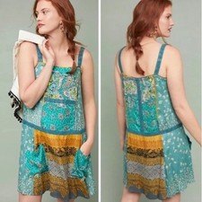 Anthropologie Tiny Boho Scarf Patchwork Printed Tunic Summer Dress, xsmall