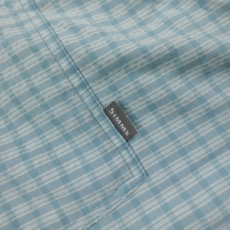 Simms Shirt Mens Large Blue Plaid Short Sleeve Button Up Fishing Outdoor Nylon - Image 2 of 4