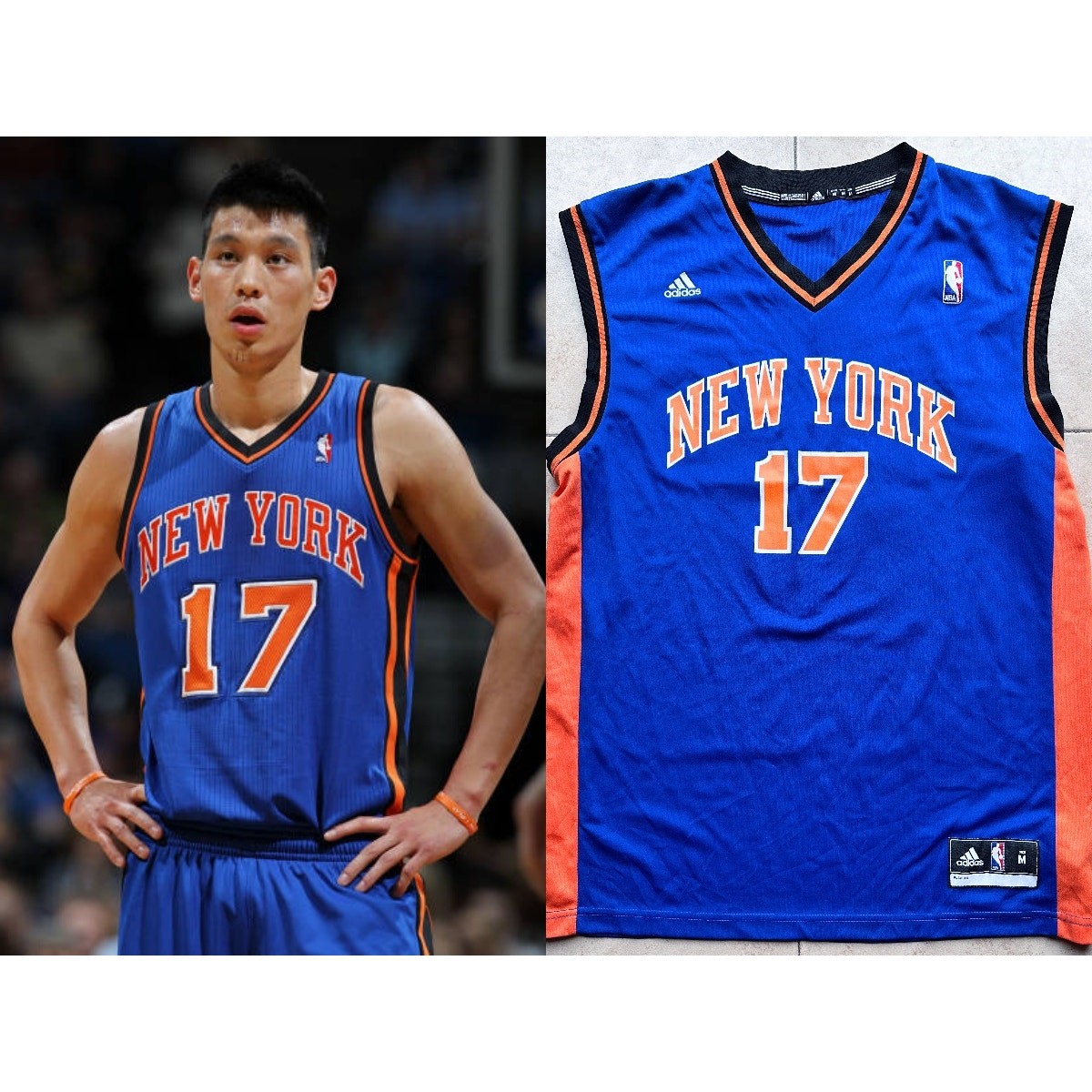 80’s Basketballユニフォーム　ネイビー　 サイズL Jeremy LIN #17 NY Knicks 2010s ADIDAS Swingman jersey M blue