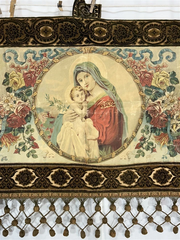 antiguo colgante de pared victoriano 25x52 religioso niños ángulo María original 1880 Foto 3 de 4