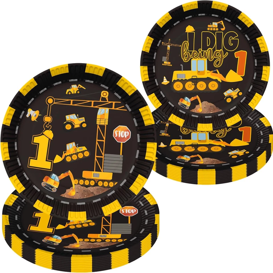 40 Piezas Construcción 1er Cumpleaños Fiesta Papel Platos Camión Volquete Un Año Dis Foto 2 de 4