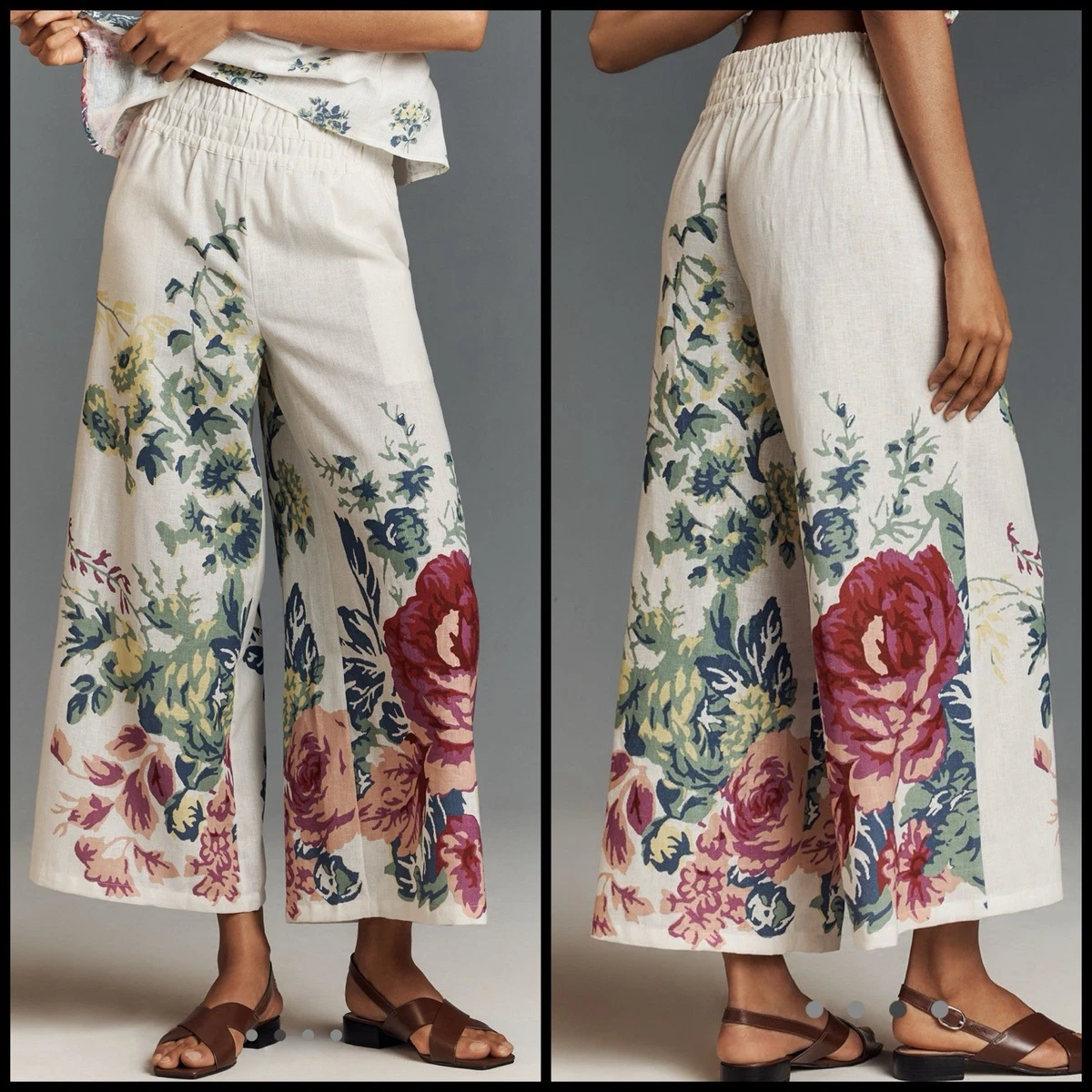 Pantalones Palazzo Para Mujer Arolina - Estampado Floral, Pierna Ancha, Cintura Alta, 92% Poliéster, 8% Elastano