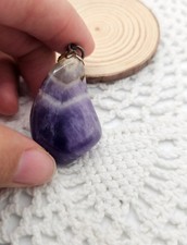 Vintage Banded Amethyst Pendant Purple Natural Stone Crystal Teardrop Charm