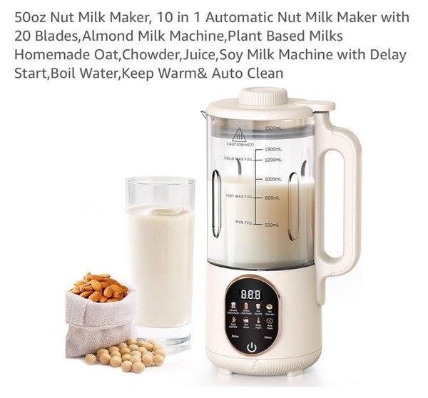 Máquina temporizador para hacer leche de nueces Flelano 10 en 1 50 oz almendra soja avena sin lácteos